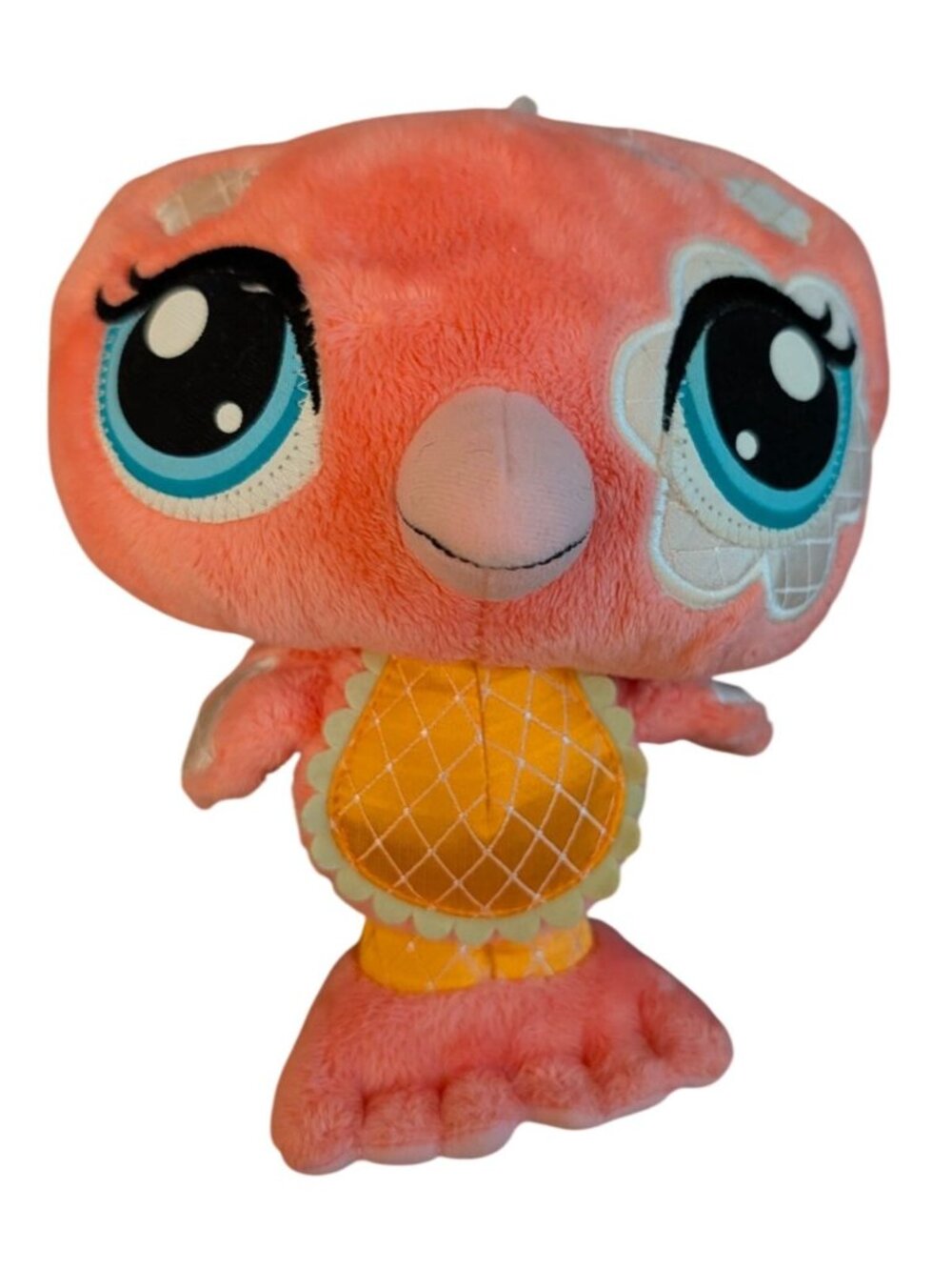 LPS Littlest Pet Shop Plush Pink Flamingo With Big Eyes & Orange Scales 8" Stuff